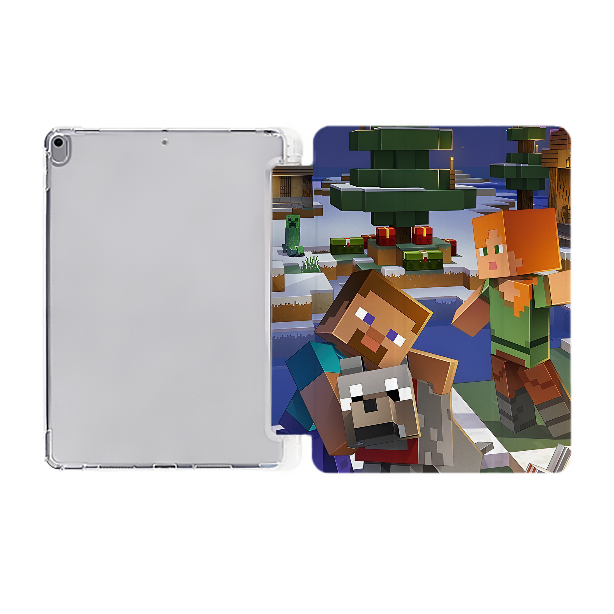 （画像用） マインクラフト ブロックの世界 Minecraft MC Block world IPad ケース ペン収納付き 三つ折りスタンド PUレザー×シリコン 対応機種9.5/10.5/10.9インチ